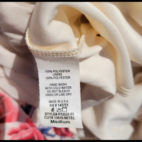 Peach Love California roses print Floral Chiffon Shorts ivory high waisted M - Picture 5 of 9